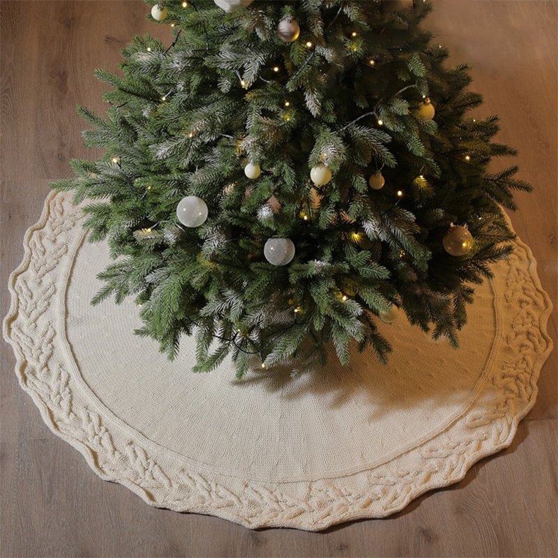 48 Inches Knitted Christmas Tree Skirt Cream White Tree Skirt Braided Cable Knit Thick Rustic Christmas Tree Decor