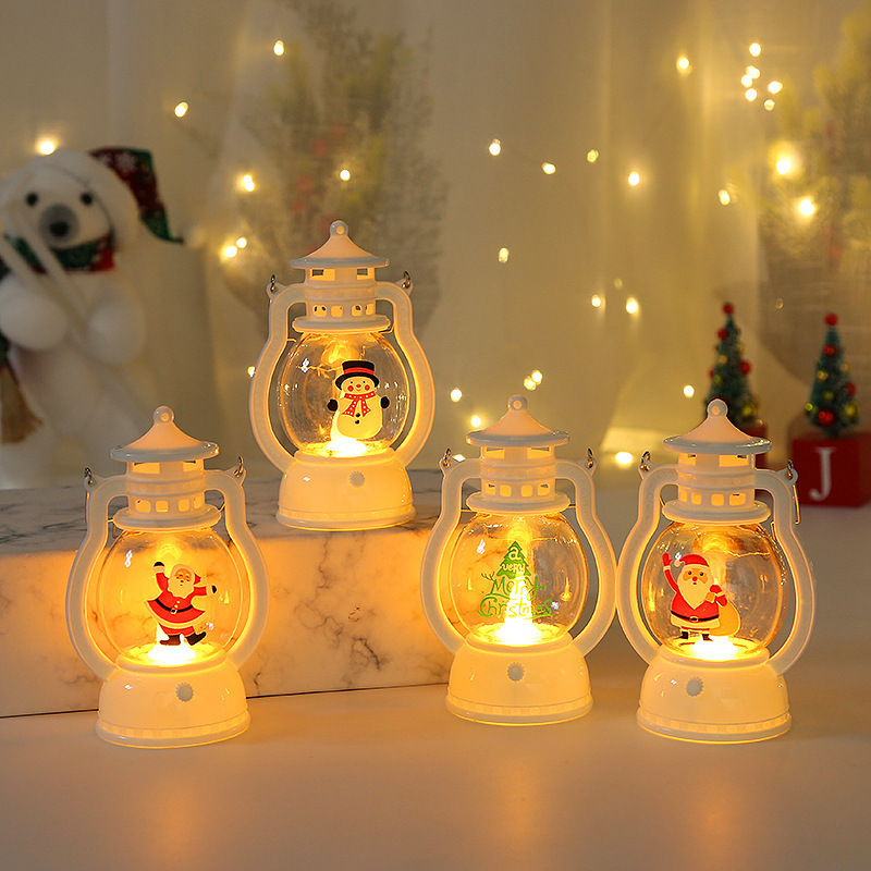 2024 Christmas Decoration Lantern Plastic Led Light  Portable Small Snowman Santa Battery Light Christmas Gift Led Lantern