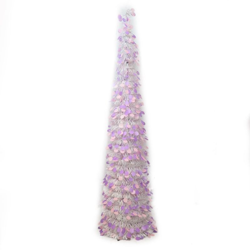 5FT Indoor Colorful Foldable Stocking Easy Assembly Spiral Tinsel Christmas Tree with Stand for Xmas Decoration