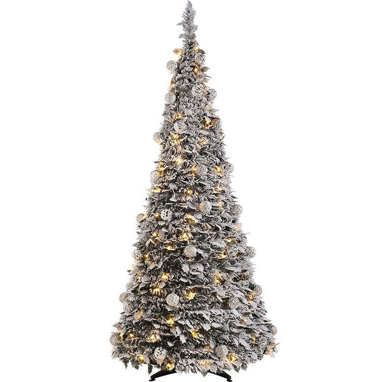 Popular 6 Ft Pop Up Pre Lit Snow Flocked Christmas Tree with Warm LED Light