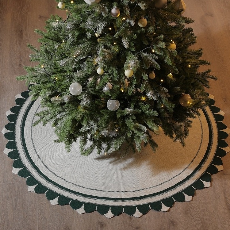 New Design 48 Inch Pull Flag Christmas Decorative Tree Skirt Top Quality Knitted Christmas Tree Apron