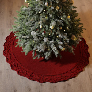 48 Inches Knitted Christmas Tree Skirt Cream White Tree Skirt Braided Cable Knit Thick Rustic Christmas Tree Decor