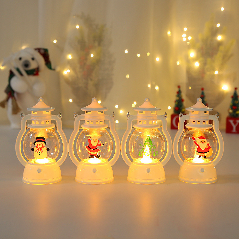 2024 Christmas Decoration Lantern Plastic Led Light  Portable Small Snowman Santa Battery Light Christmas Gift Led Lantern