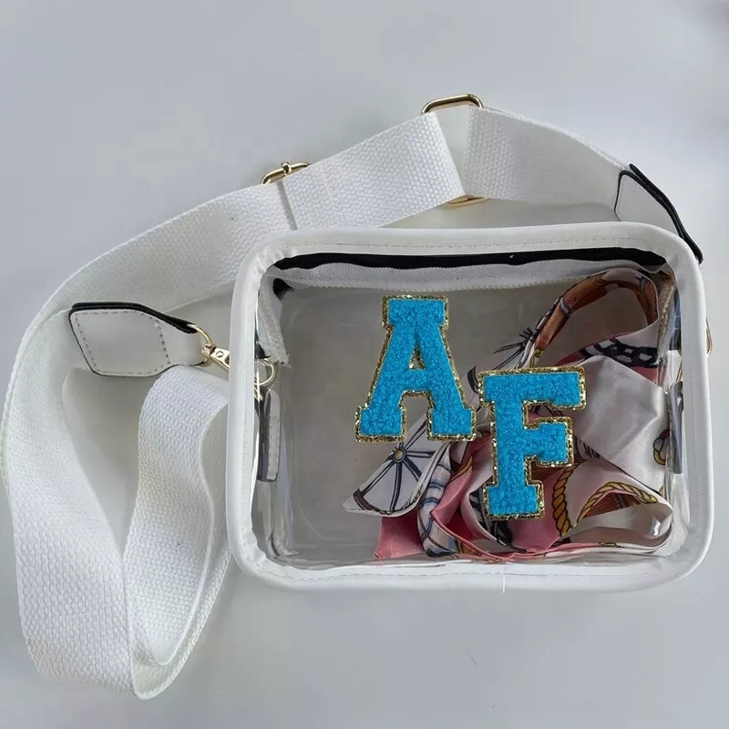 In Stock RTS PVC Clear Stadium Bag Crossbody Handbag for Women Girls Wholesale Monogram with Chenille Letters Sling Bag