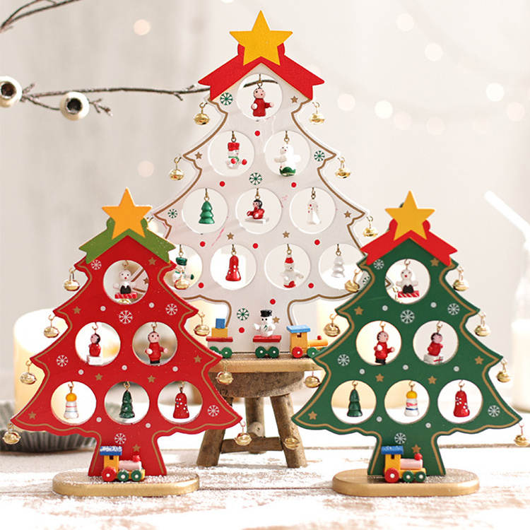 DIY Christmas Decorations Small Christmas Tree Wooden Ornaments Christmas Tree Desktop Crafts For Festival Kids Gifts