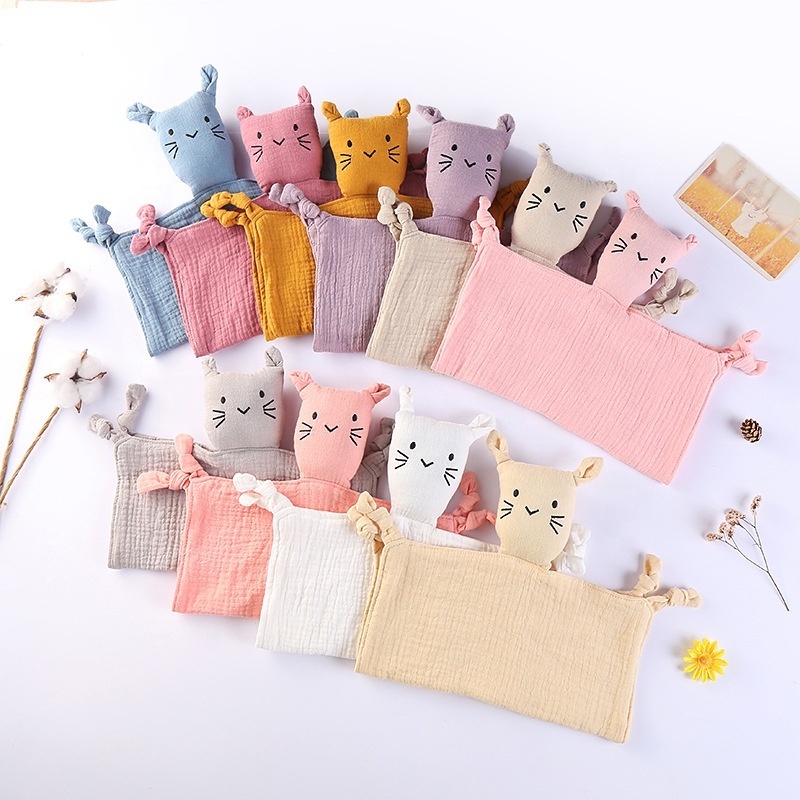 New Double Layer Cotton Baby Saliva Towel Personalized Cute Cat Baby Comforter Baby Blanket 100% Cotton