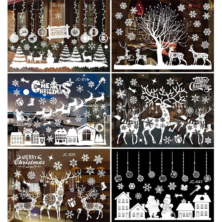 Christmas Window Decals Window Ornament Snowflake Deer Santa Claus Winter Wonderland Stickers For Home Decoration