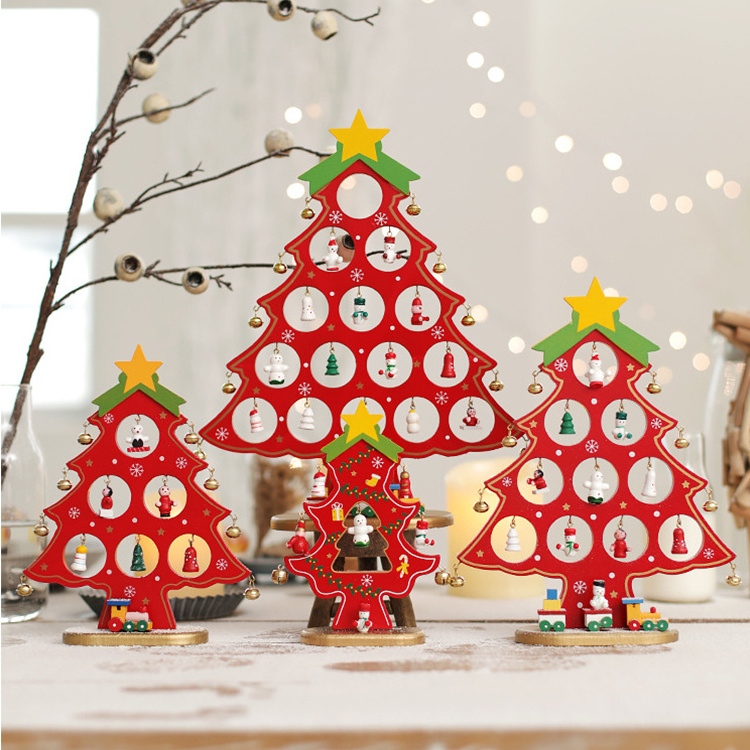 DIY Christmas Decorations Small Christmas Tree Wooden Ornaments Christmas Tree Desktop Crafts For Festival Kids Gifts