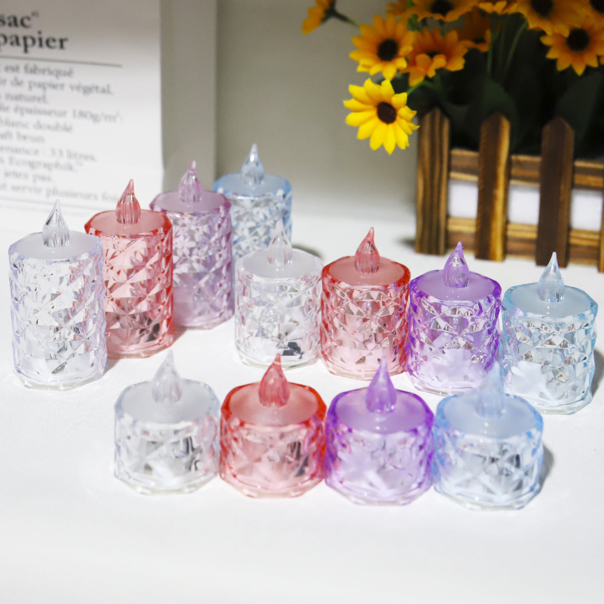 Wholesale Led Electronic Candle Light Mini Crystal Candle Stand Night Light Creative Birthday Proposal Atmosphere Light Candle