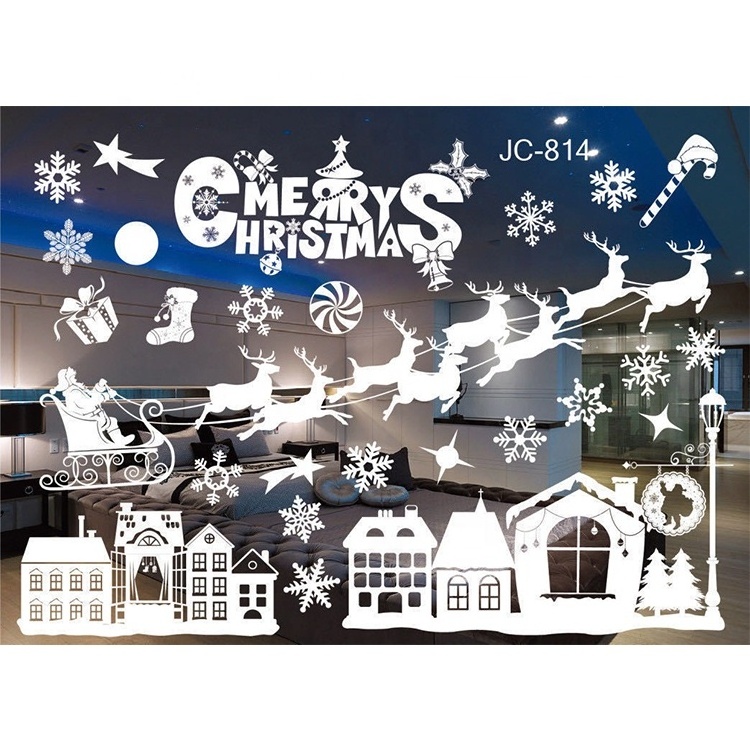 Christmas Window Decals Window Ornament Snowflake Deer Santa Claus Winter Wonderland Stickers For Home Decoration