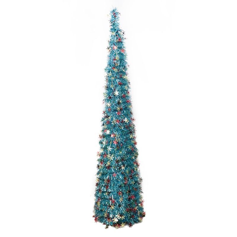 5FT Indoor Colorful Foldable Stocking Easy Assembly Spiral Tinsel Christmas Tree with Stand for Xmas Decoration