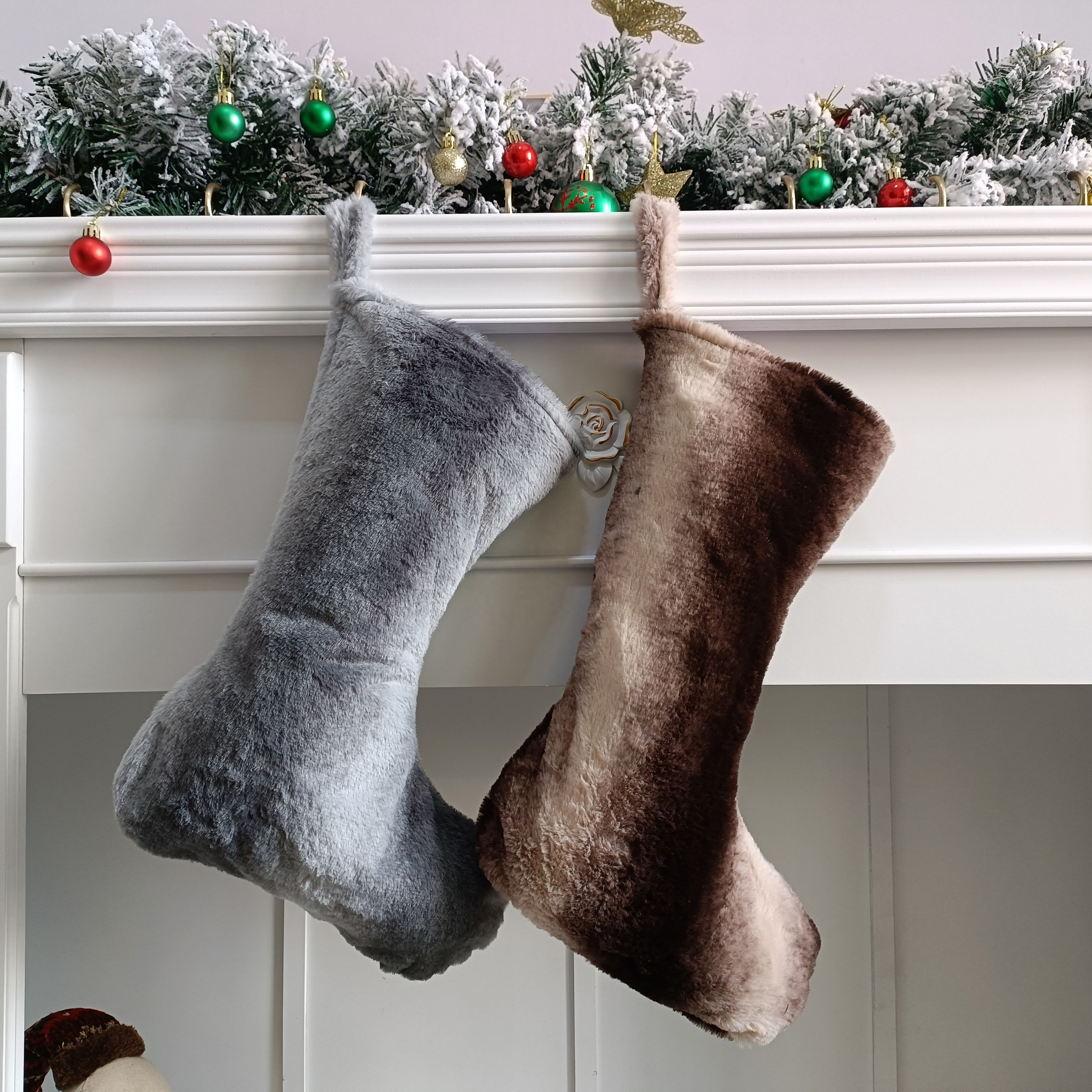 Luxury Faux Fur Christmas Stocking Personalized Cow Plush Christmas Stocking Animal Faux Fur Brown Cow Stockings