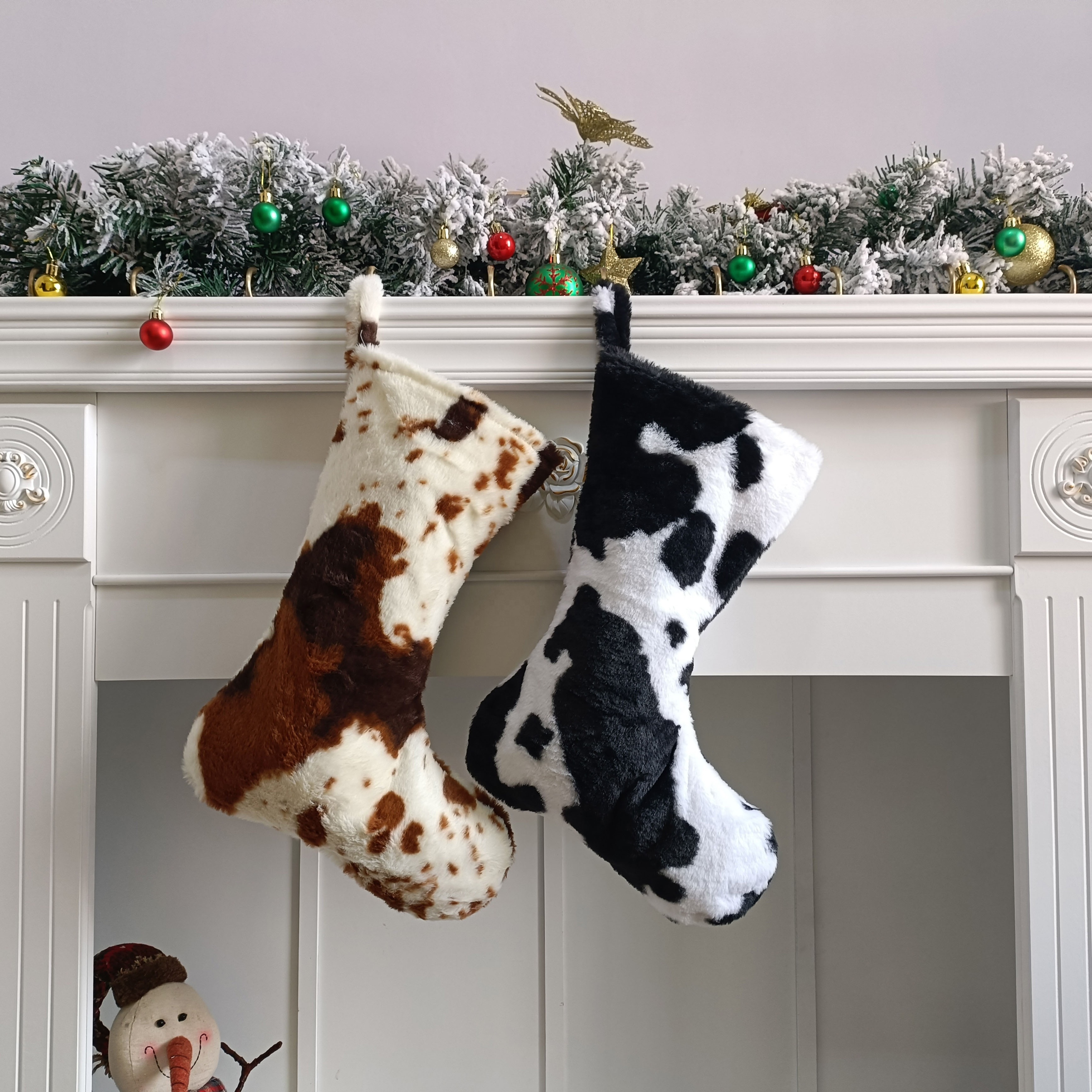 Luxury Faux Fur Christmas Stocking Personalized Cow Plush Christmas Stocking Animal Faux Fur Brown Cow Stockings