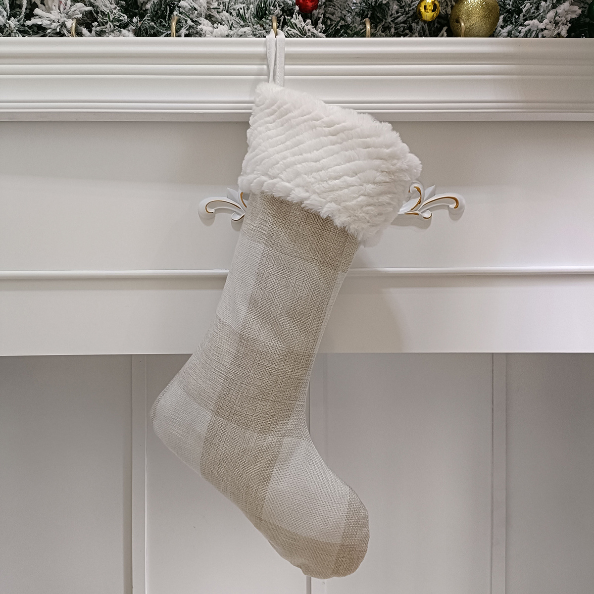 Wholesale Christmas Decor Blank Plush Burlap Christmas Stockings Custom Linen Large Christmas Stocking