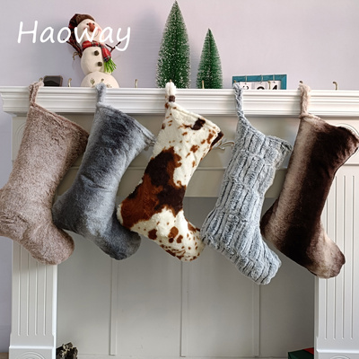 Luxury Faux Fur Christmas Stocking Personalized Cow Plush Christmas Stocking Animal Faux Fur Brown Cow Stockings