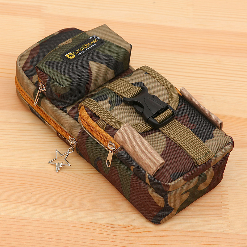 Camouflage zipper pencil case for male students, pencil case for children, multi-layer pencil case