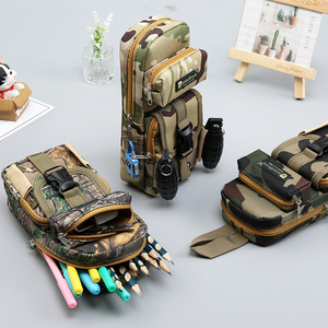 Camouflage zipper pencil case for male students, pencil case for children, multi-layer pencil case