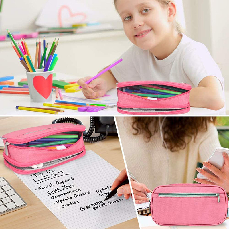 Large capacity multifunctional pencil case, three-layer pencil bag stationery box, primary school student pencil casestorage bag