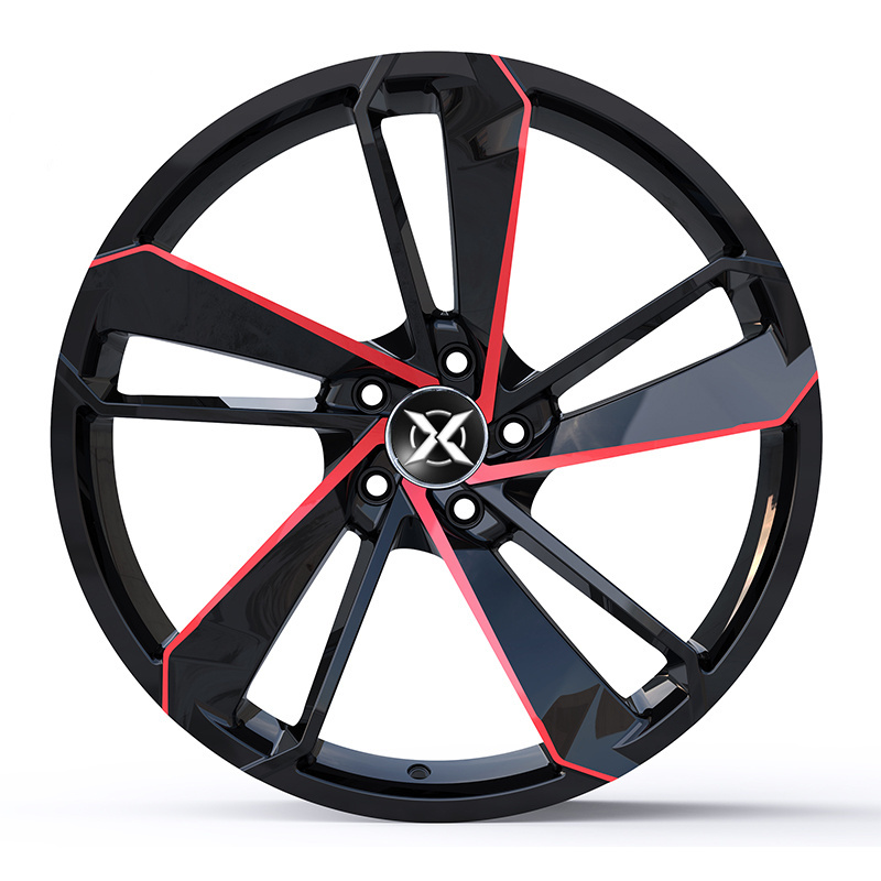 Custom Auto Car Parts Black Forged Wheel with Machined Face Automobile CNC Wheels 5 Hole Wheels Rims 19 20 22 Red and Black