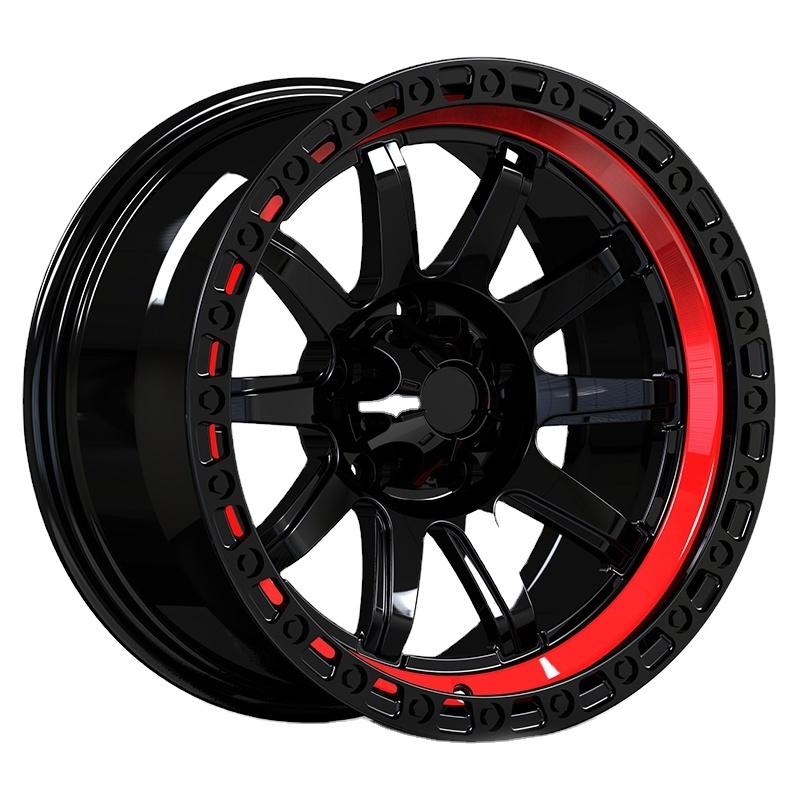 Hot sale Beadlock rims 4x4 5x139.7 Offroad wheels black and red forged rims for cars