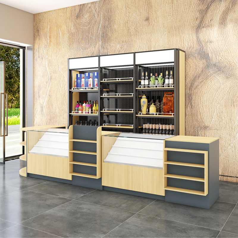 Wine cabinet modern wooden cash check out counter design fashion retail counter