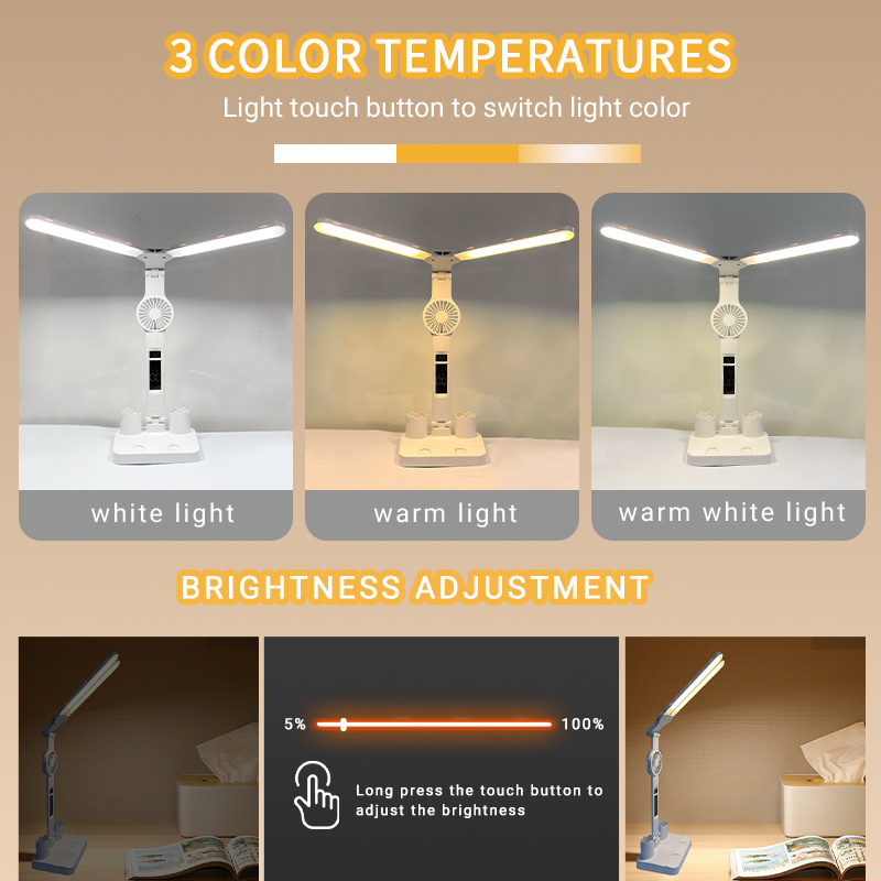 LED Desk Lamp Multi-angle Adjustable Dual Swing Arm Eye-Caring Reading Lamp Dimmable Table Lamp