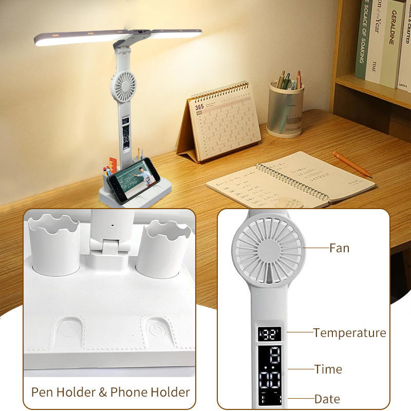 LED Desk Lamp Multi-angle Adjustable Dual Swing Arm Eye-Caring Reading Lamp Dimmable Table Lamp