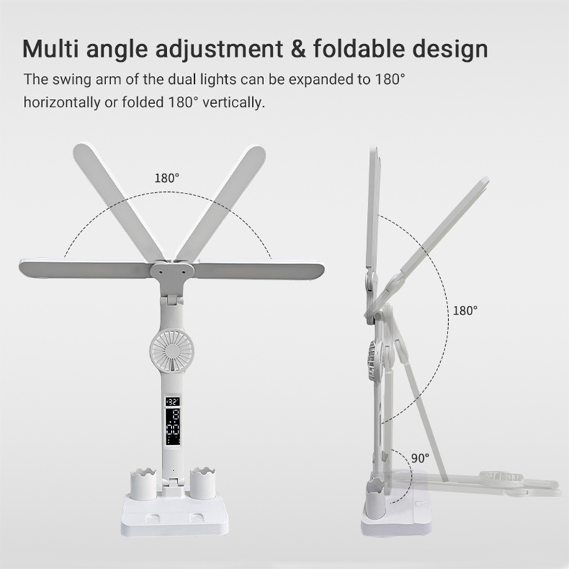 LED Desk Lamp Multi-angle Adjustable Dual Swing Arm Eye-Caring Reading Lamp Dimmable Table Lamp