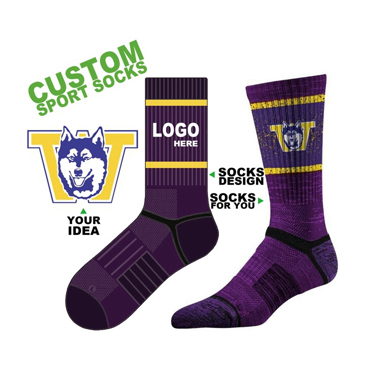 Wholesale Custom Knit Embroidered Basketball Crew Socks Custom Logo Sports Athletic Cycling Terry Socks With Logo