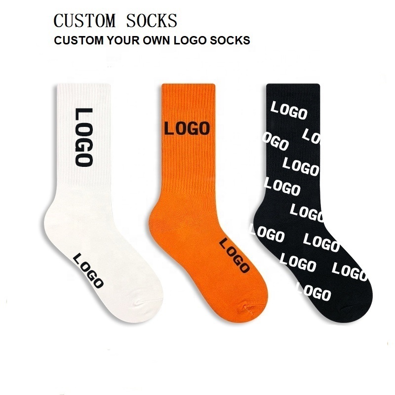 China Supplier OEM Print custom logo Sport Sock Logo Custom Embroidered Crew Socks