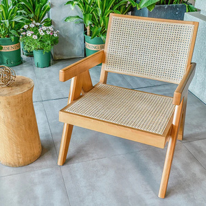 Door To Door Price Nordic Leisure Vintage Cafe Living Room Furniture Solid Wood Rattan Woven Backrest Chair