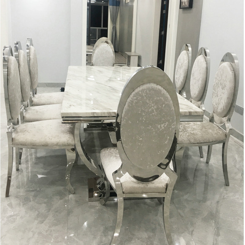 Commercial Furniture Dinning Table And 6 Chair Rectangular Restaurant Metal Stainless Steel Marble Dining Table Set