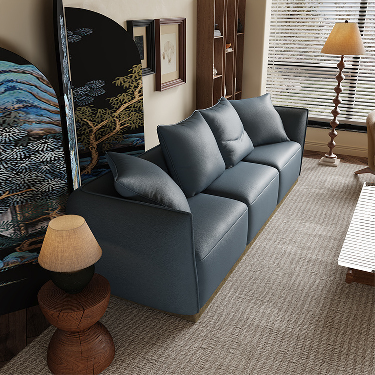 Commercial Office Executive Room Living Room Furniture Simple Upholstered Blue Sofa Set Leather Sectional Sofa 3 Seater