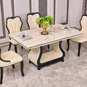 Home Dining Room Furniture Set Dinner Table Restaurant Rectangular Marble Stone Top Dining Table Set 6 Seater