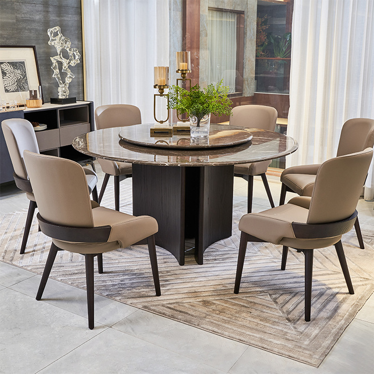 Luxury Apartment Living Room Furniture Two Marble Top Round Rotating Dining Table Set 6 Chairs