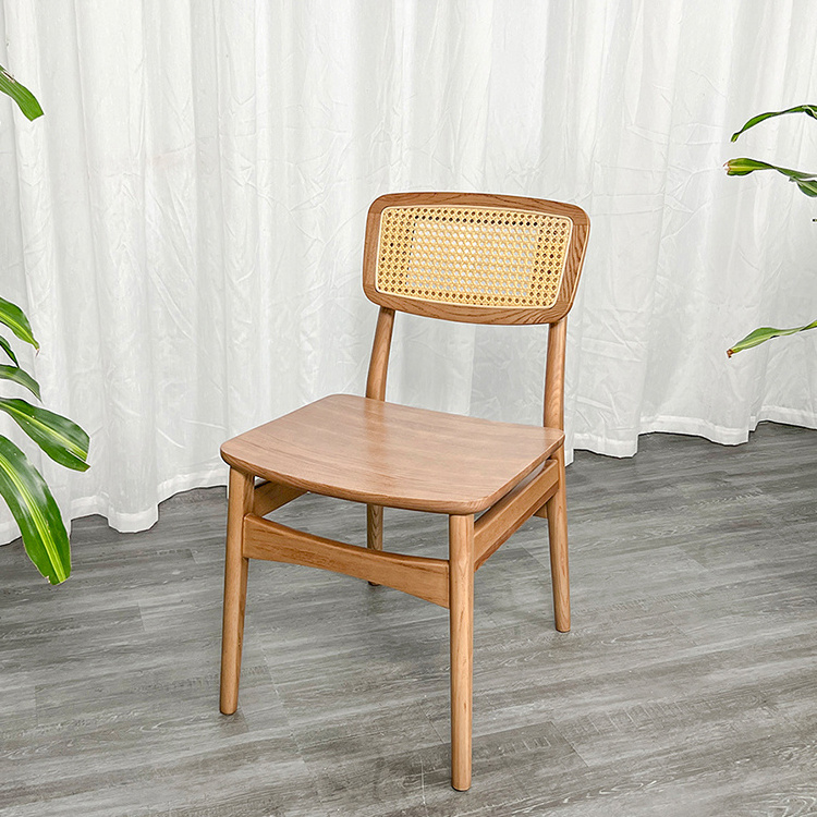 Home Hotel Solid Wood Seat Rattan Furniture Restaurant Dining Wood Caned Back Dining Chairs