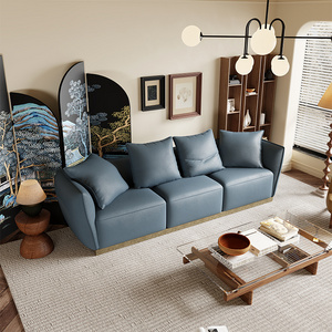 Commercial Office Executive Room Living Room Furniture Simple Upholstered Blue Sofa Set Leather Sectional Sofa 3 Seater