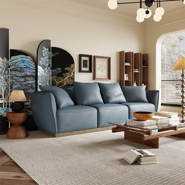 Commercial Office Executive Room Living Room Furniture Simple Upholstered Blue Sofa Set Leather Sectional Sofa 3 Seater