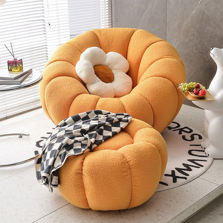 Nordic Teddy Lazy Recliner Fabric Pumpkin Leisure Sofa Living Room Cream White Small Single Chair Sofa