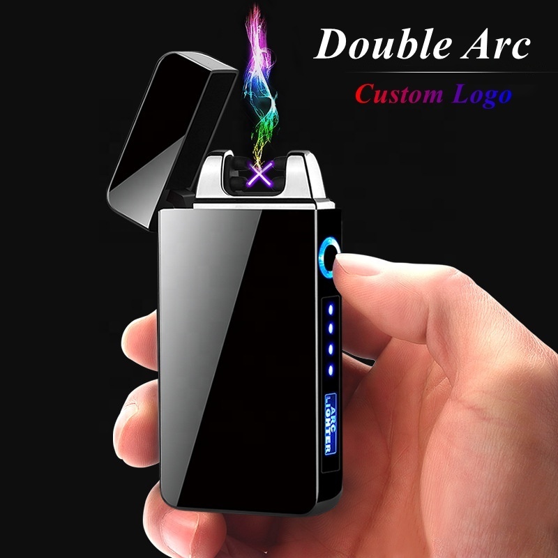 Amazon Custom LOGO USB Double Arc Plasma Lighter With LED Power Display,Rechargeable Pulse Arc Cigarette Lighter