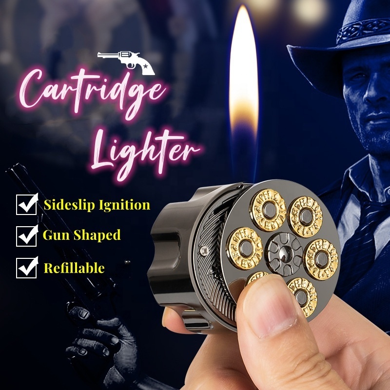 Newest Wholesale Novelty Gun Cartridge Shaped Gas Lighter,Creative Men Portable Gift Flame Refillable Cigarette Lighter