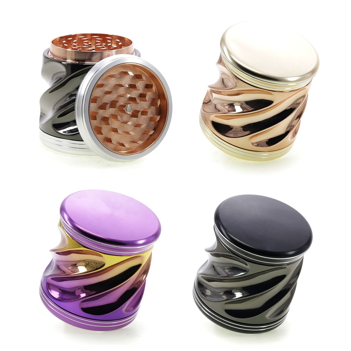 Custom 75MM Zinc Alloy 4-Layer Large Capacity Spiral Color Matching Process Smoke Crusher Herb Grinder Smoking Accessories