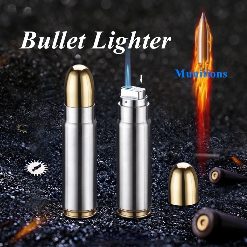 High-end Creative Big Bullet Table Lighter,Refillable Windproof Jet Torch Gas Lighter Smoking Accessories With Cigar Cutter