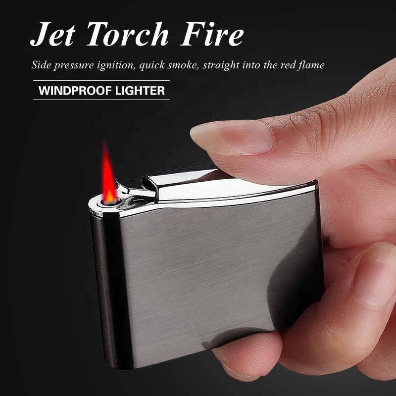 Custom Relief Red Flame Wholesale Retro Windproof Cigarette Lighter,Square Refill Butane Gas Torch Lighter Smoking Accessories