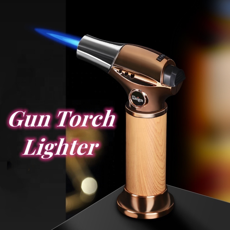 Wholesale Safe High Quality Blue Flame Gas Torch Lighter Gun Welding Cigar Lighter,BBQ Refillable Adjustable Cigar Lighter