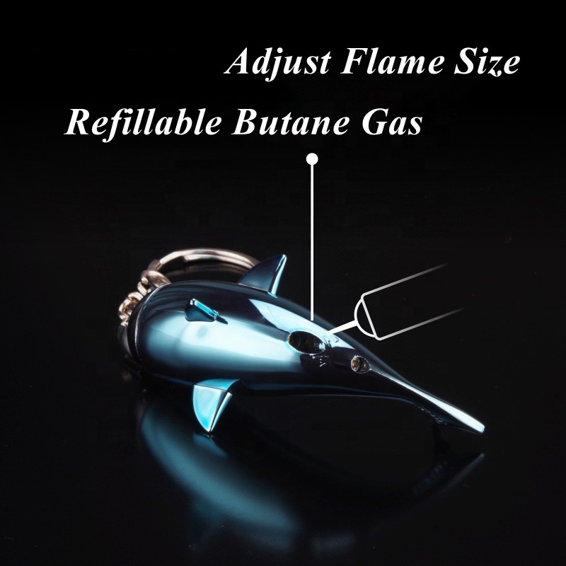 Wholesale Mini Creative Dolphin Lighter,Portable Refillable Butane Gas Flame Fish Shaped Cigarette Lighter With Keychain