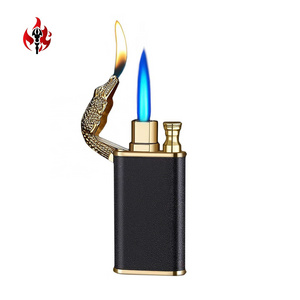 Creative Custom Metal Crocodile/Dolphins Jet Torch Double Fire Windproof Wholesale Refill Butane Gas Cigarette Lighter