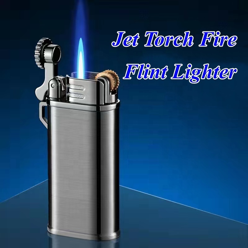 Custom Wholesale Jet Torch Flint Gas Lighter,Fashion Promotion Adjust Flame Size Windproof Refillable Butane Cigarette Lighter