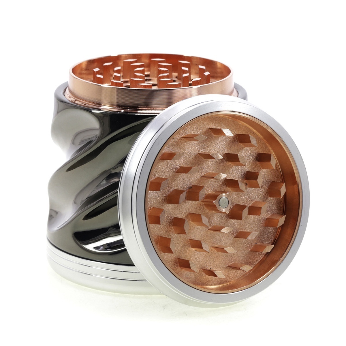 Custom 75MM Zinc Alloy 4-Layer Large Capacity Spiral Color Matching Process Smoke Crusher Herb Grinder Smoking Accessories