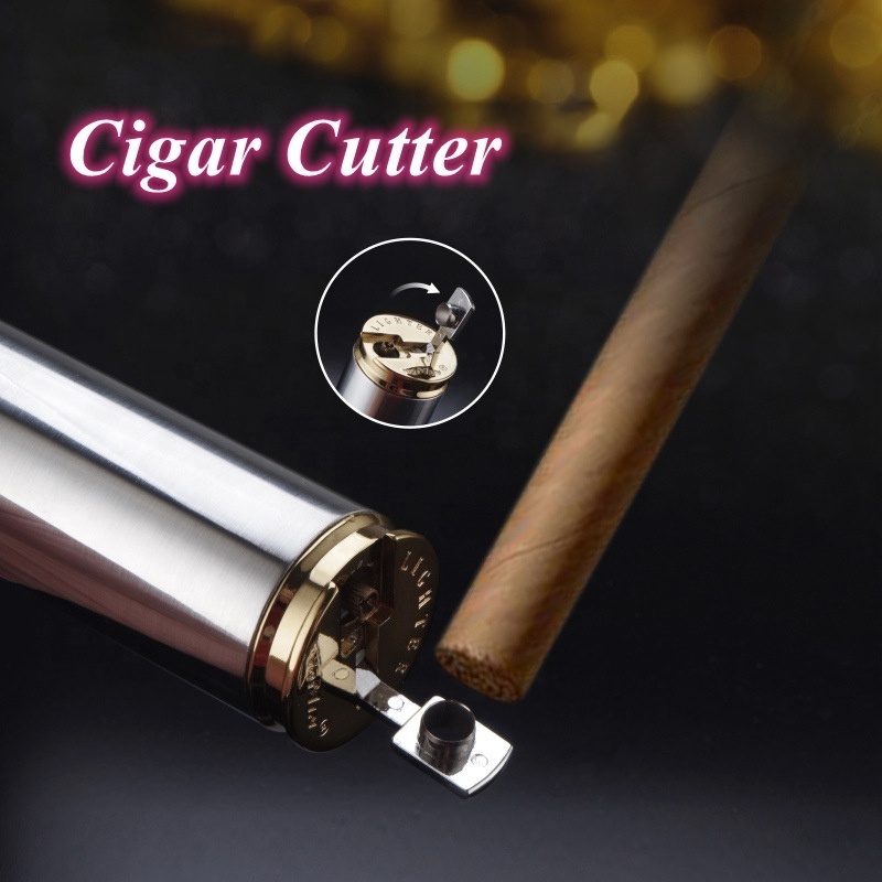 High-end Creative Big Bullet Table Lighter,Refillable Windproof Jet Torch Gas Lighter Smoking Accessories With Cigar Cutter